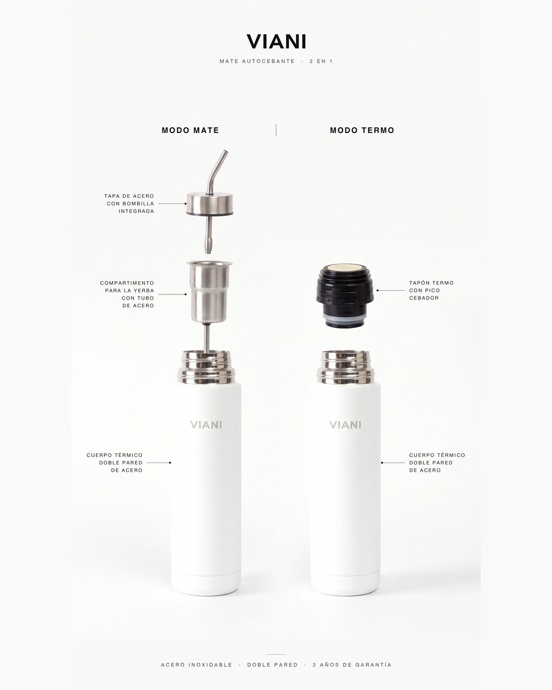 Mate Autocebante VIANI 500ml Blanco
