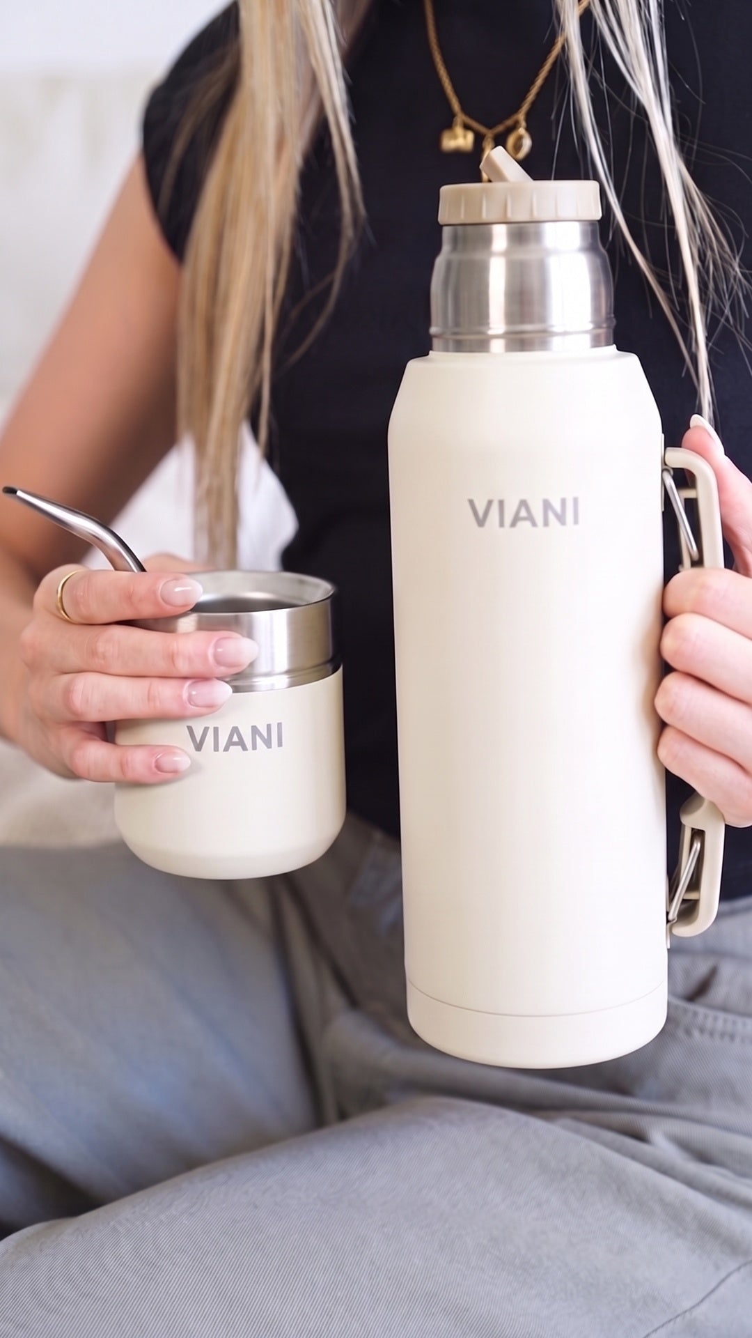 Termo VIANI Beige Classic 1LT + Mate de regalo